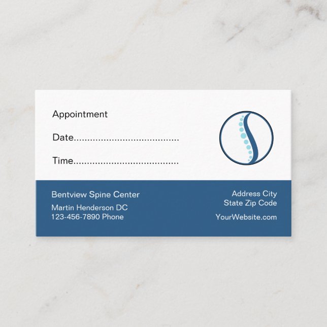 Cartes de visite de rendez-vous des patients chiro (Devant)