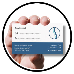 Cartes de visite de rendez-vous des patients chiro