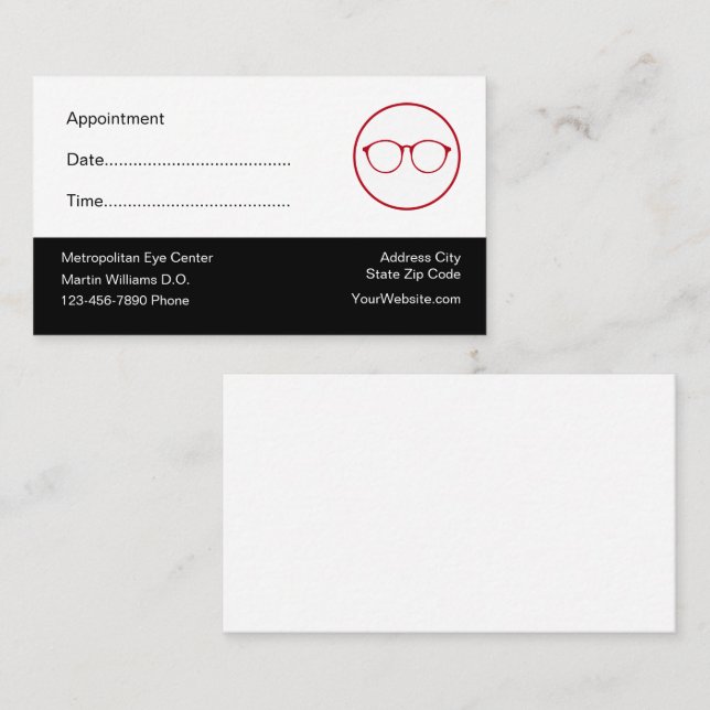 Cartes de visite de rendez-vous des patients optom (Devant / Derrière)