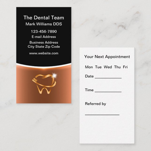 Cartes de visite de rendez-vous pour dentiste élég (Devant / Derrière)