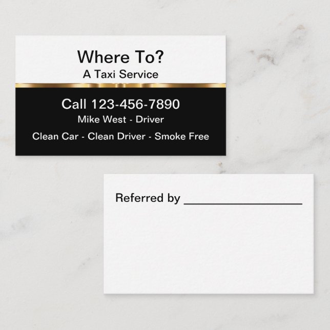 Cartes de visite de renvoi pour chauffeur de taxi  (Devant / Derrière)