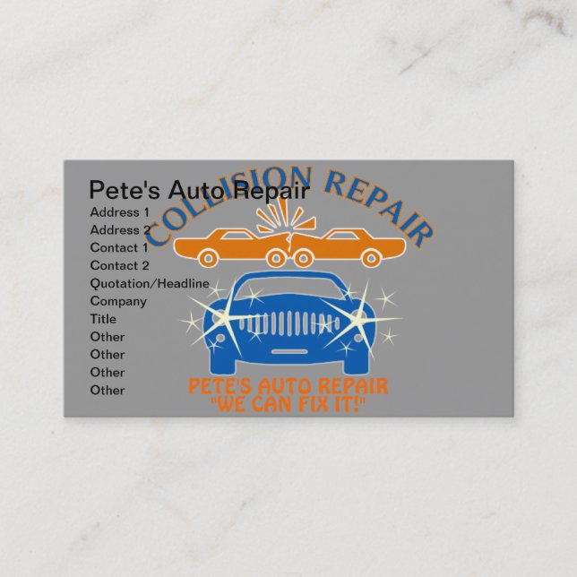 Cartes de visite de réparation automatique de (Devant)