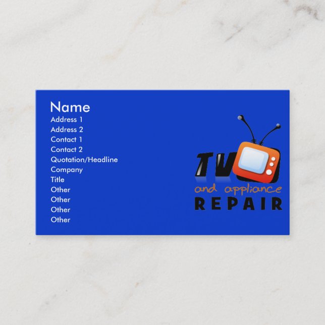 Cartes de visite de réparation de TV et (Devant)