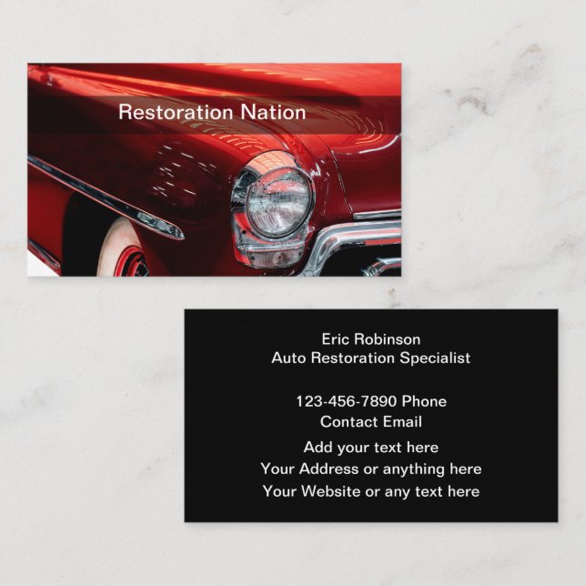 Cartes de visite de restauration rétro automobile (Devant / Derrière)
