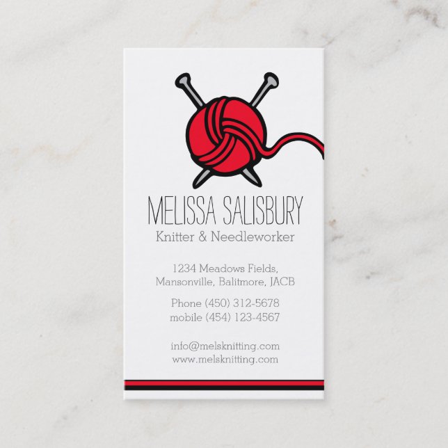 Cartes de visite de rouge de couture de tricot (Devant)