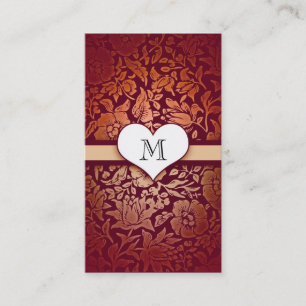 cartes de visite de rouge de monogramme de coeur
