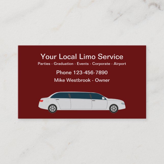 Cartes de visite de service de limousine d'étireme (Devant)