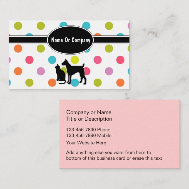 Cartes de visite de service pour animaux (Devant / Derrière)