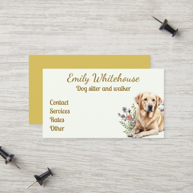 Cartes de visite de sitter de chiens de laboratoir (Devant/Arrière en situation)