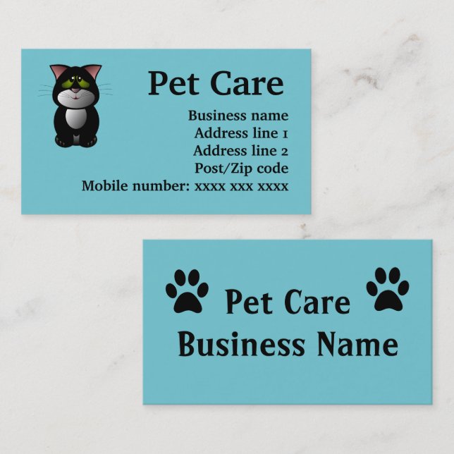 Cartes de visite de soins pour animaux (Devant / Derrière)