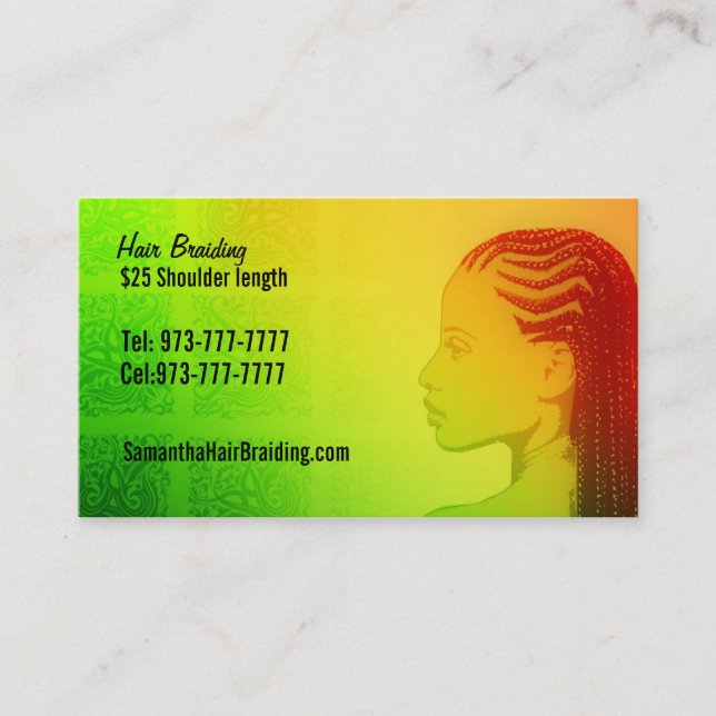 Cartes de visite de tresseuse de cheveux (Devant)