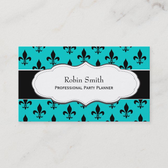 Cartes de visite de turquoise/Teal Fleur de Lis (Devant)