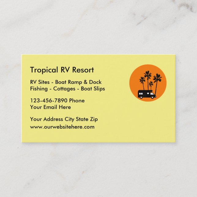 Cartes de visite de voyage de station de vacances (Devant)