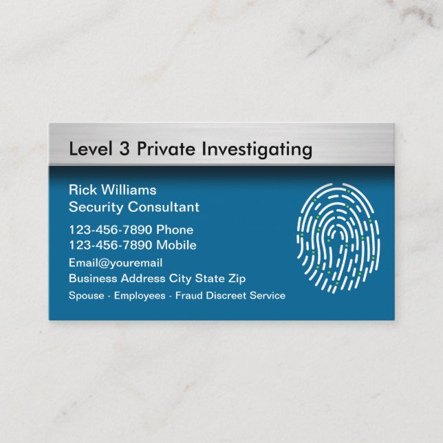 Cartes de visite d'enquêteurs de sécurité privée (Devant)