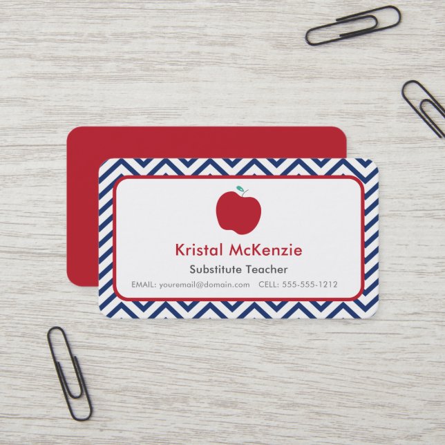 Cartes de visite d'enseignants de Red Apple et Nav (Devant/Arrière en situation)