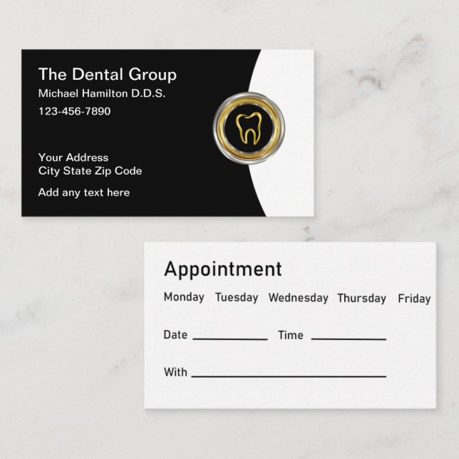 Cartes de visite dentistes de rendez-vous classiqu (Devant / Derrière)