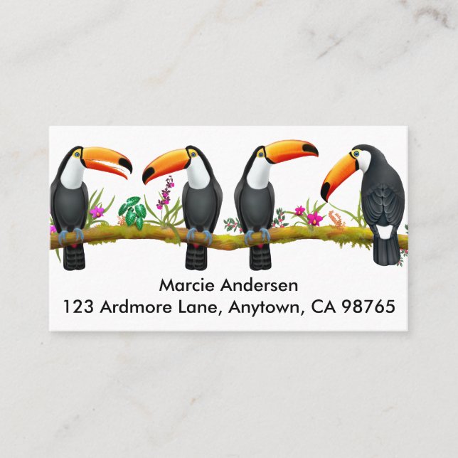 Cartes de visite des oiseaux tropicaux de Toucan (Devant)