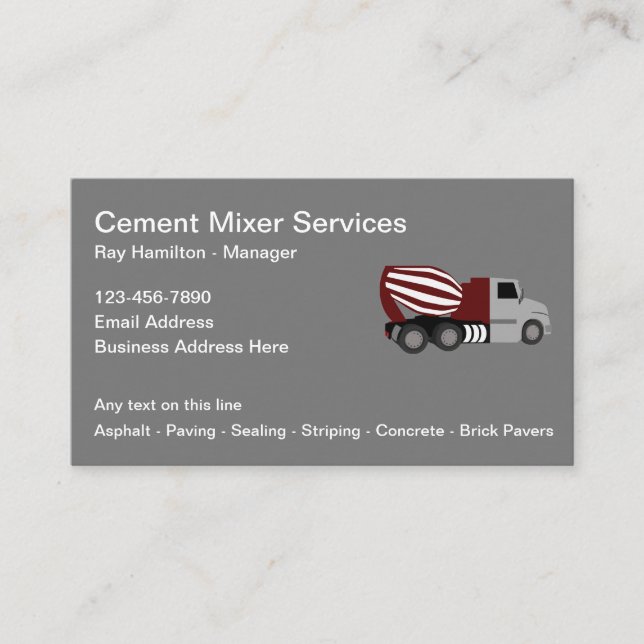 Cartes de visite des services de mélange de ciment (Devant)