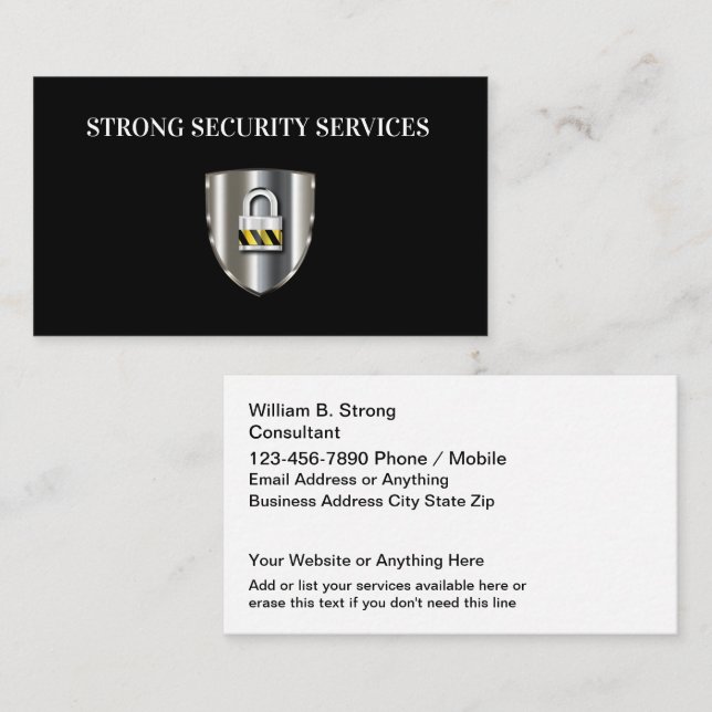 Cartes de visite des services de sécurité cool (Devant / Derrière)