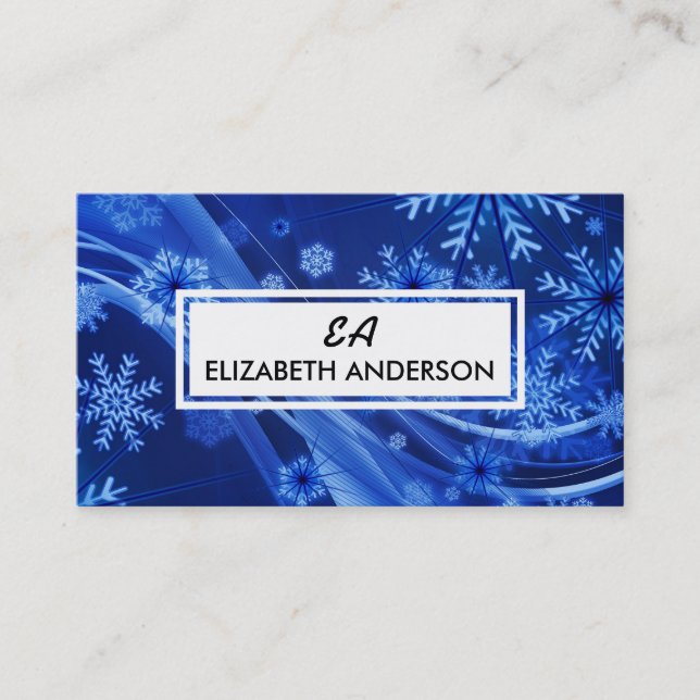 Cartes de visite d'hiver Festive Blue Snowflake (Devant)