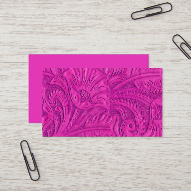Cartes de visite d'impression en cuir rose foncé (Devant/Arrière en situation)