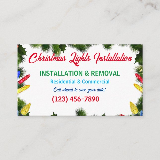 Cartes de visite d'installation des feux de Noël (Devant)