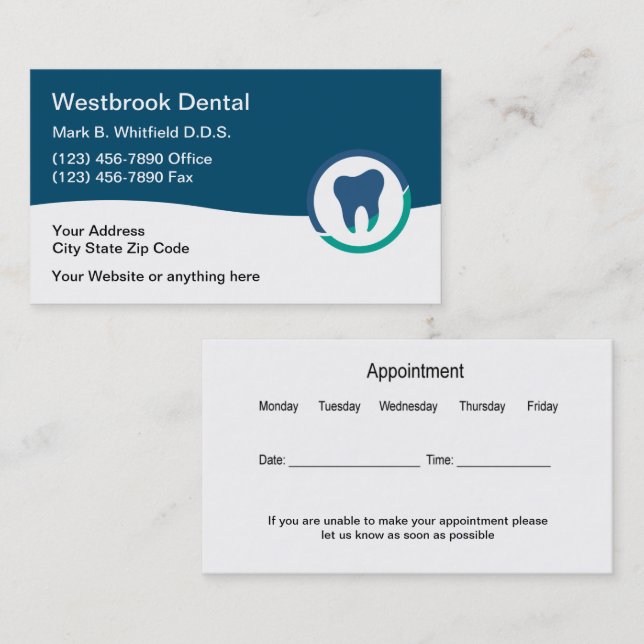 Cartes de visite du bureau des dentistes en nomina (Devant / Derrière)