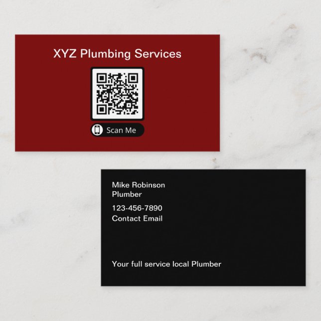 Cartes de visite du code QR du budget du plombier (Devant / Derrière)