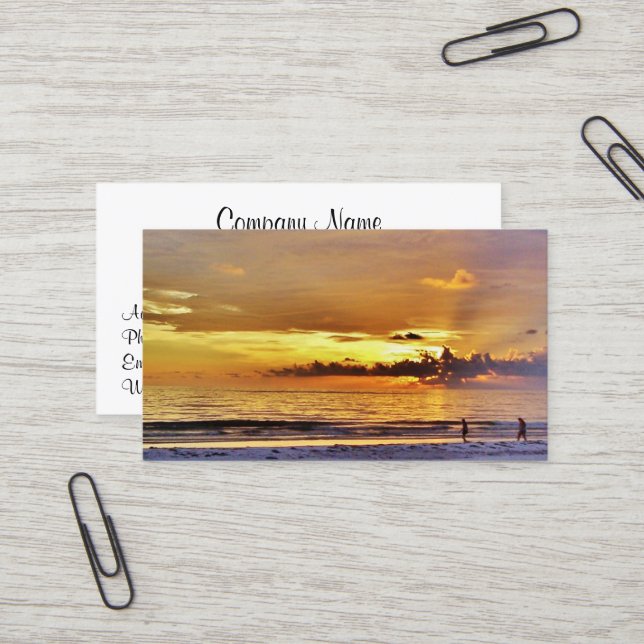 Cartes de visite du coucher de soleil sur la plage (Devant/Arrière en situation)