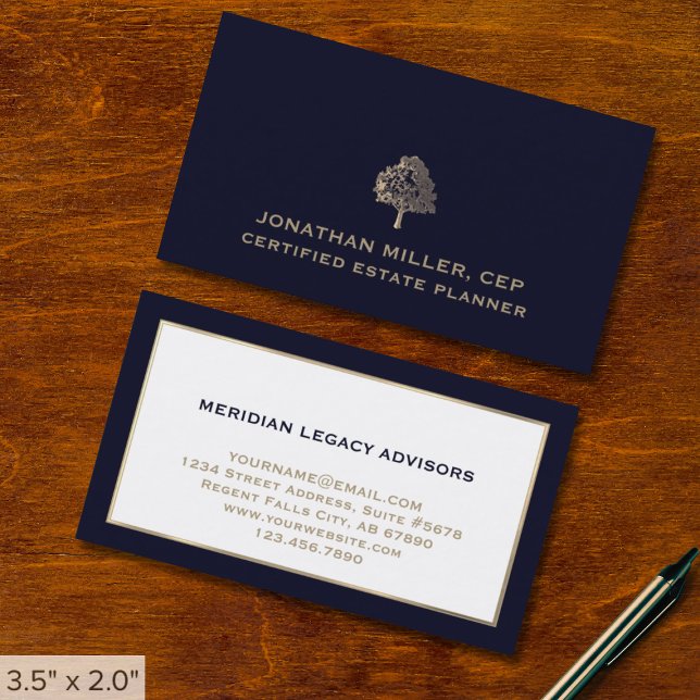 Cartes de visite du logo Marine Blue Gold Tree (Créateur téléchargé)