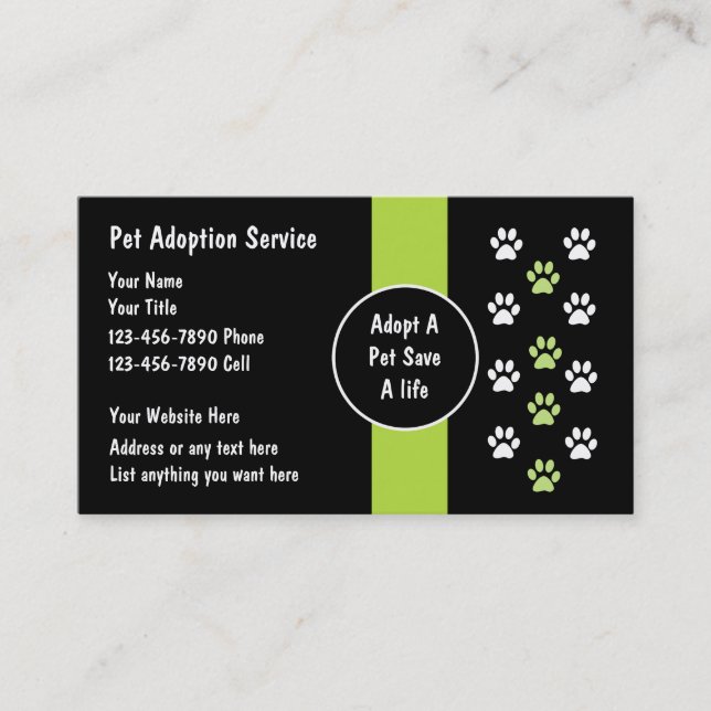 Cartes de visite du Service d'adoption des animaux (Devant)