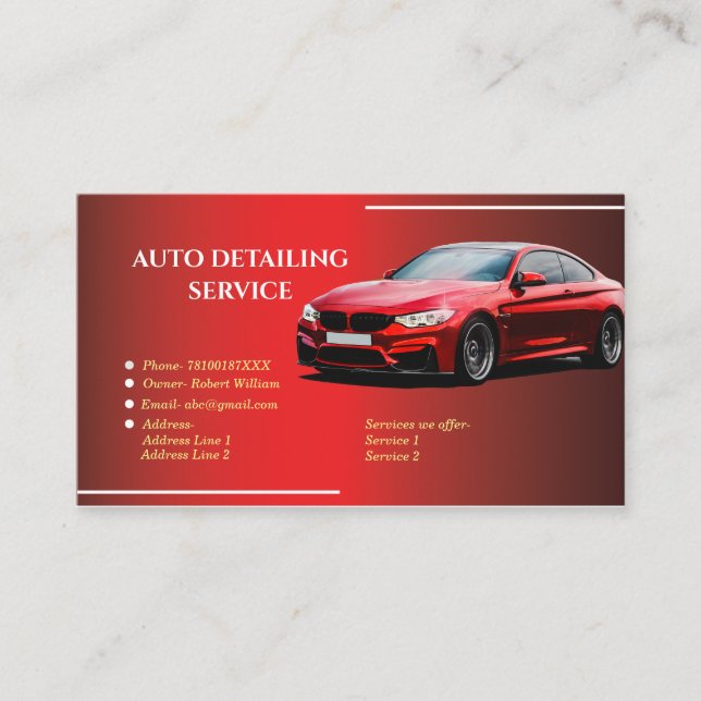 Cartes de visite du service de détails auto cool (Devant)