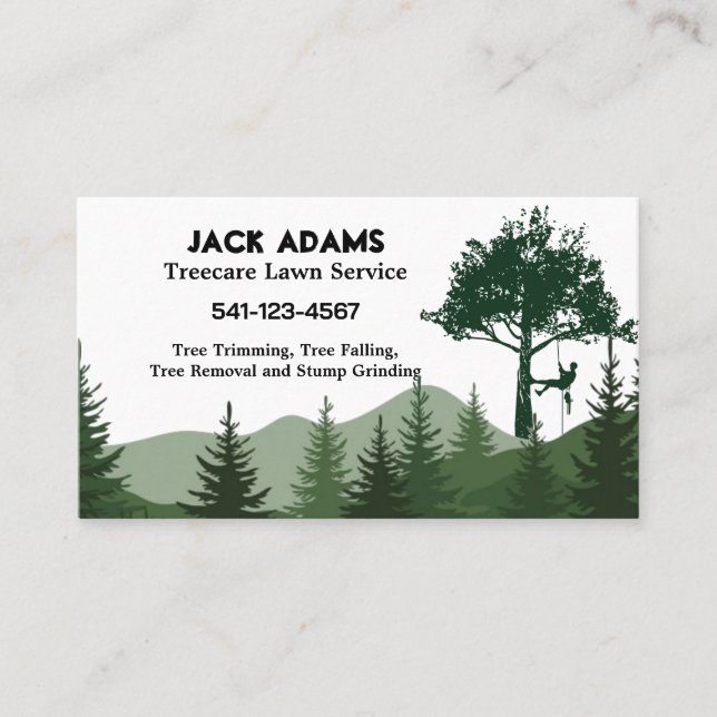 Cartes de visite du service de pelouse Treecare (Devant)