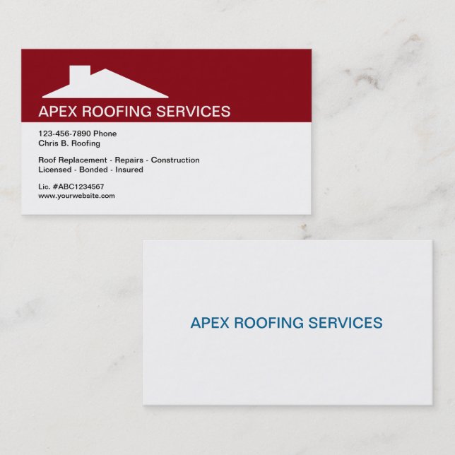 Cartes de visite du service de toiture (Devant / Derrière)