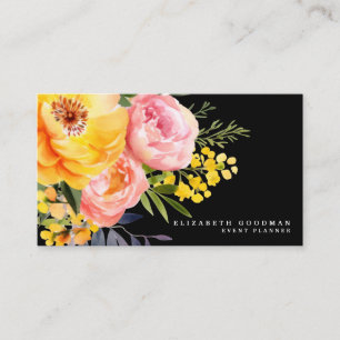 Cartes de visite élégantes roses jaunes florales n