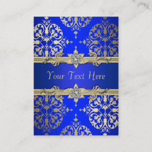 Cartes de visite en damas or et bleu royal