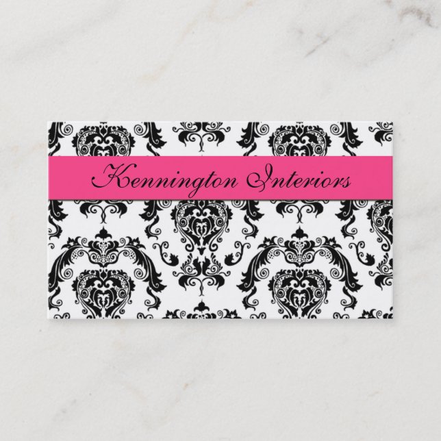 Cartes de visite en dentelle rose noire Damask (Devant)