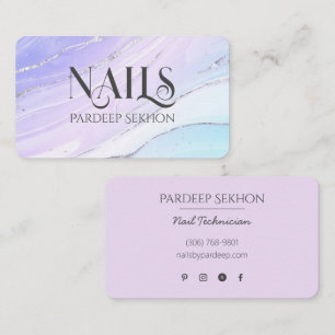 Cartes de visite en marbre argenté Watercolor Nail