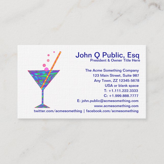 Cartes de visite en verre de Martini de boîte de (Devant)