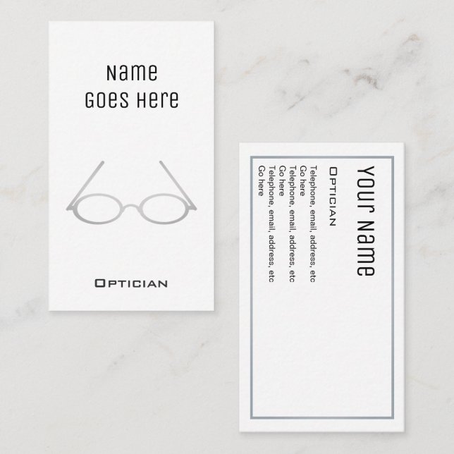 Cartes de visite "essentiels" d'opticien (Devant / Derrière)