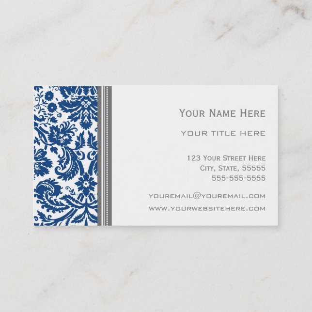 Cartes de visite floraux de damassé de gris bleu (Dos)