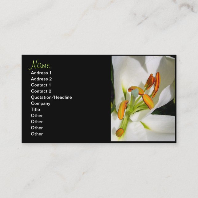 Cartes de visite floraux de Lily blanche (Devant)