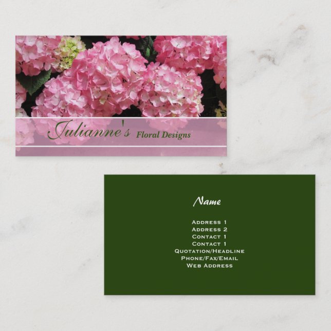  Cartes de visite floraux d'Hydrangea (Devant / Derrière)
