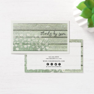 Cartes de visite floraux en bois vert désossé rust