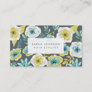 Cartes de visite floraux turquoises de coiffeur