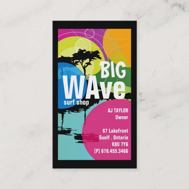 Cartes de visite frais de magasin de surf (Devant)