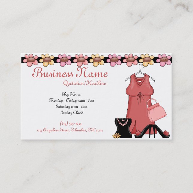 Cartes de visite Girly de vêtements et (Devant)
