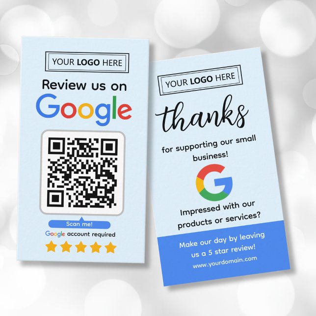 Cartes de visite Google Review avec logo et code Q (Google Review Business Cards)