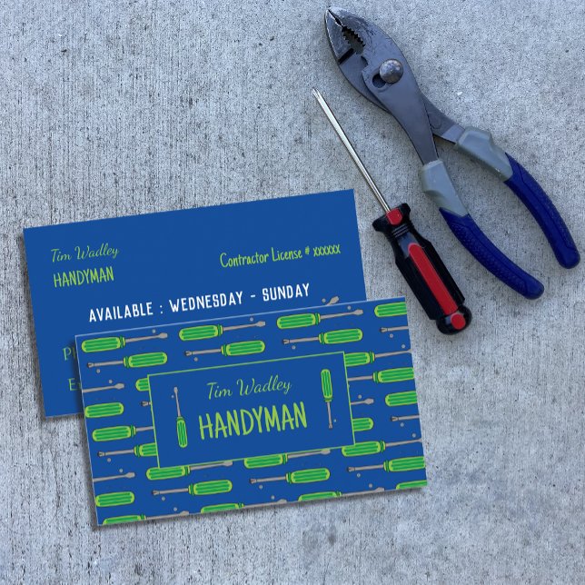 Cartes de visite Handyman bleu et néon vert (Créateur téléchargé)