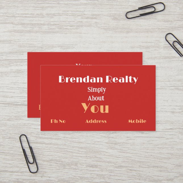 Cartes de visite immobiliers Red Gold Simplistic (Devant/Arrière en situation)